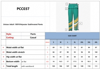 Unisex Adult 100% Polyester Sublimated Pants - PCC037 Image 