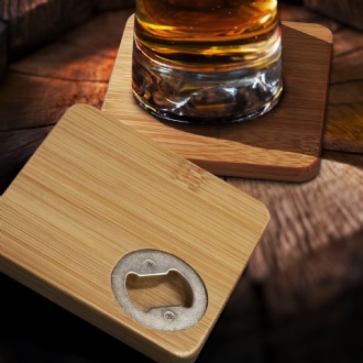 Bamboo Bottle Opener Coaster Set of 2 - Square - 125551 Image