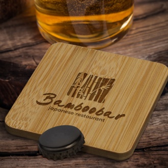 Bamboo Bottle Opener Coaster - Square - 125939 Image